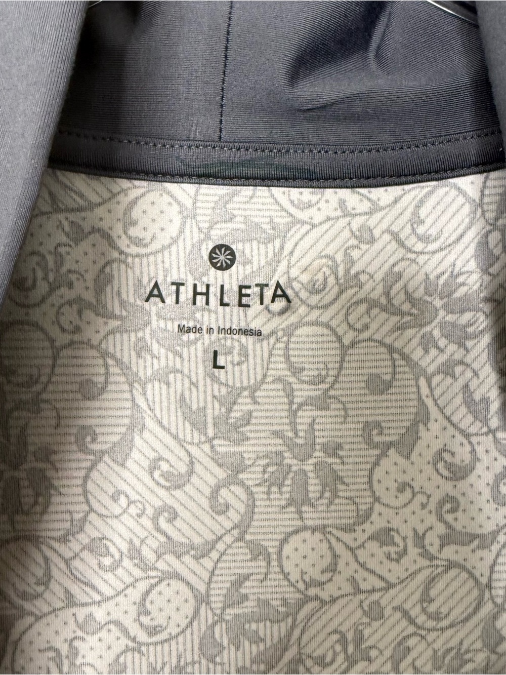 ATHLETA | Asphalt Gray Scroll Print Wellington Surplice Faux Wrap Dress Large - Picture 3 of 4